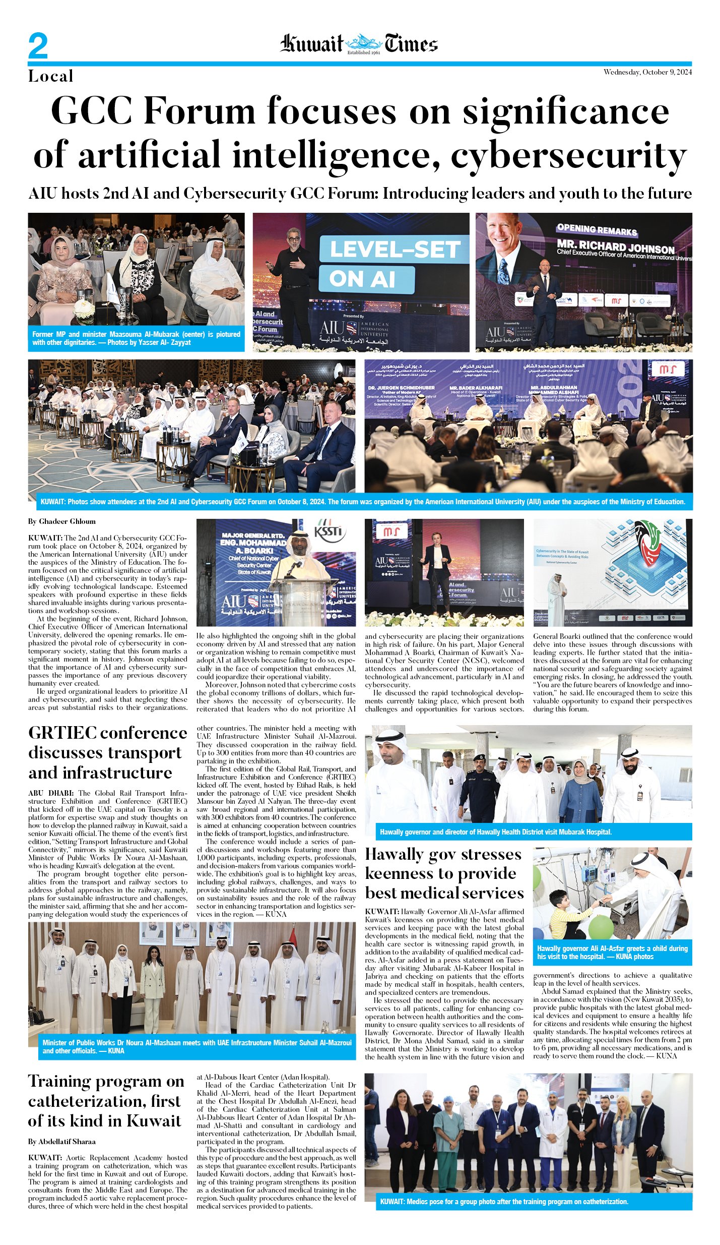 AIGCF24 PR - Kuwait Times - Oct 9 - P02